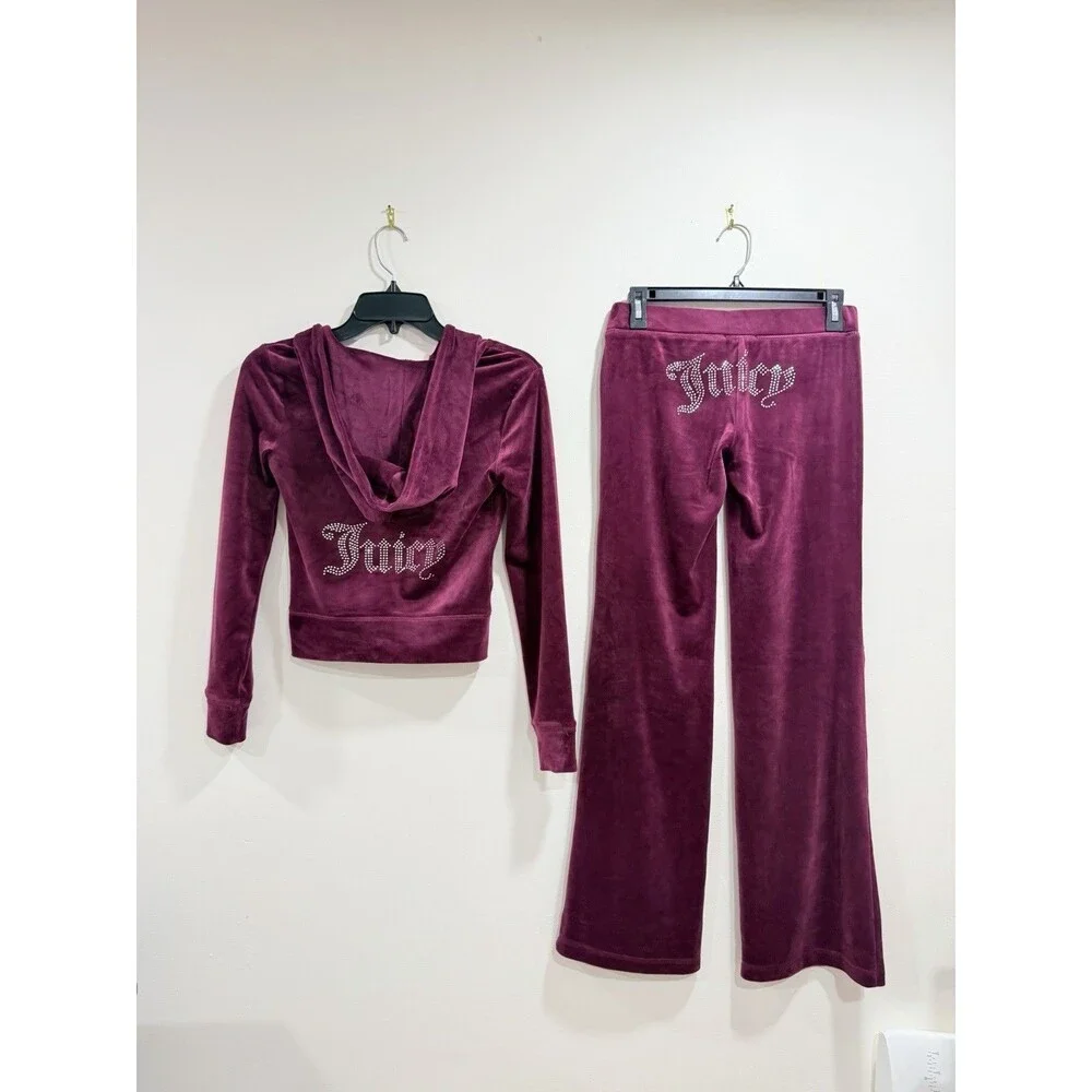 Juicy Couture Dark Purple Velour Tracksuit Set Rhinestone Logo XS Y2K NWT